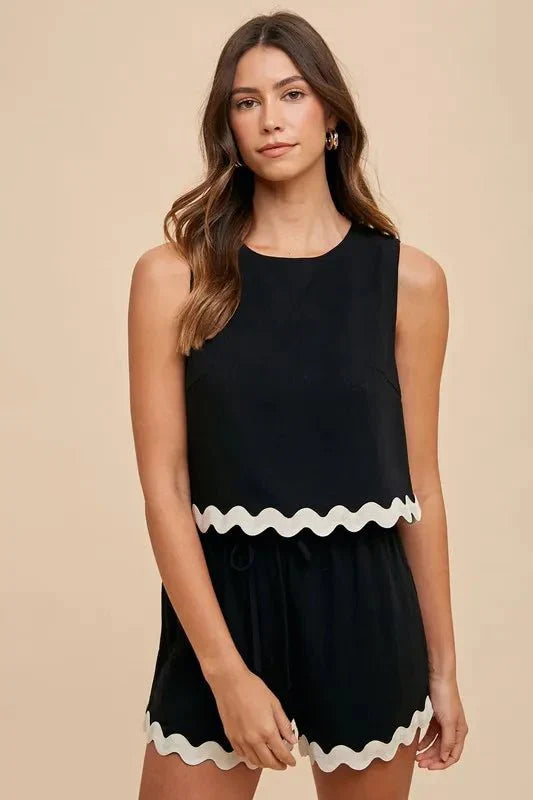 Annie Wear Ric Rac Trim Detailed Top & Shorts Set by Trendsi