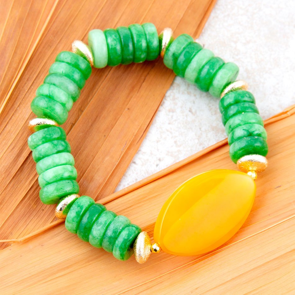 Apricot Green Agate Chunky Golden Bracelet