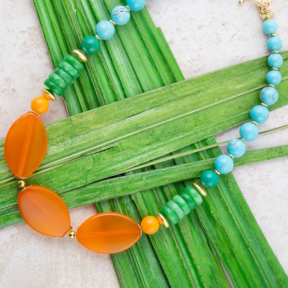 Apricot Orange Agate Chunky Golden Statement Necklace