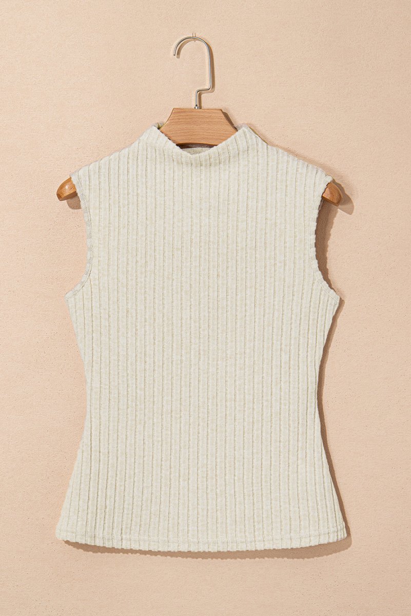 Apricot Ribbed Knit Mock Neck Tank Top by Love Salve by L...