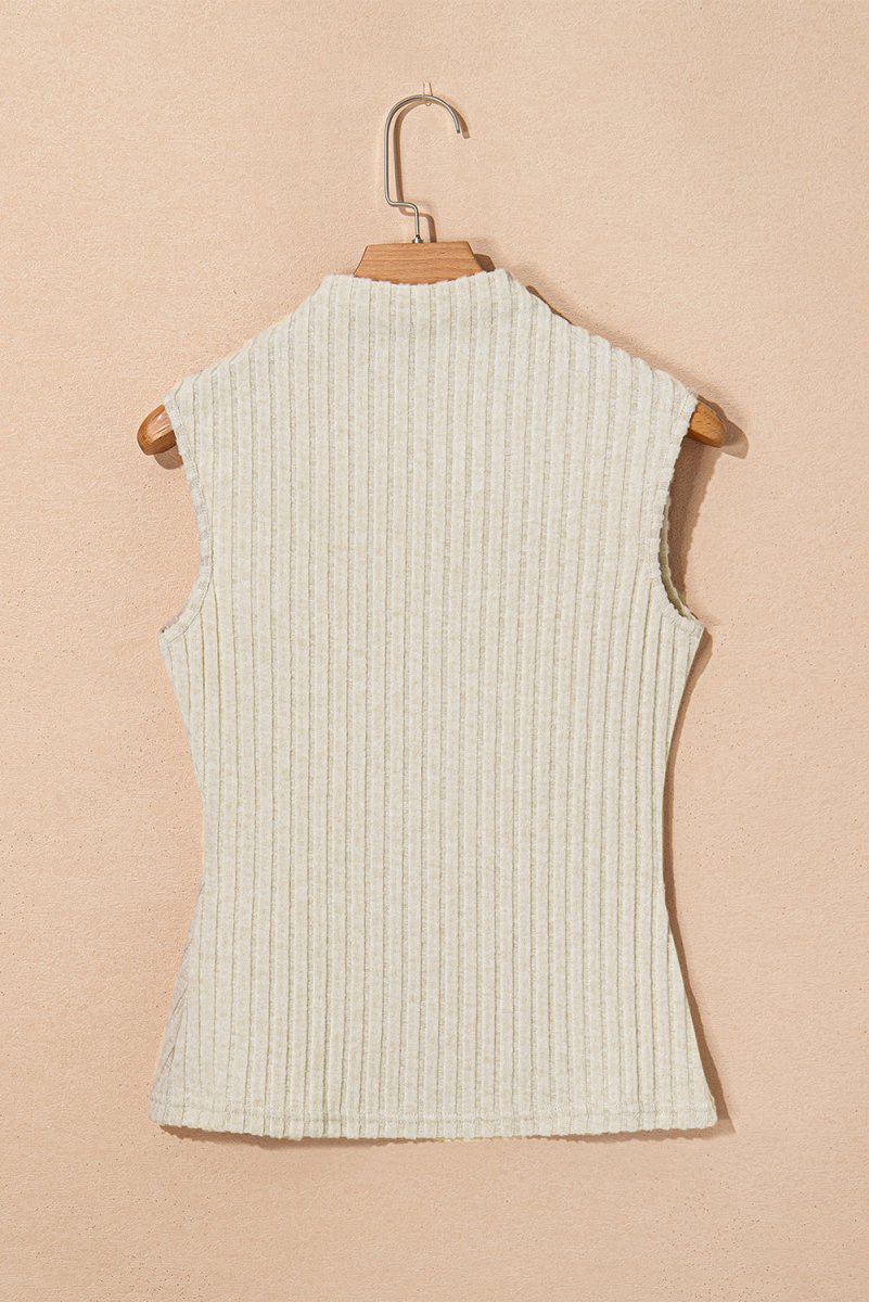 Apricot Ribbed Knit Mock Neck Tank Top by Love Salve by L...