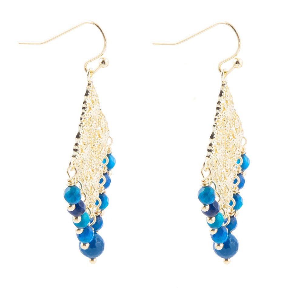 Argo Blue Jade Golden Drop Chandelier Earrings