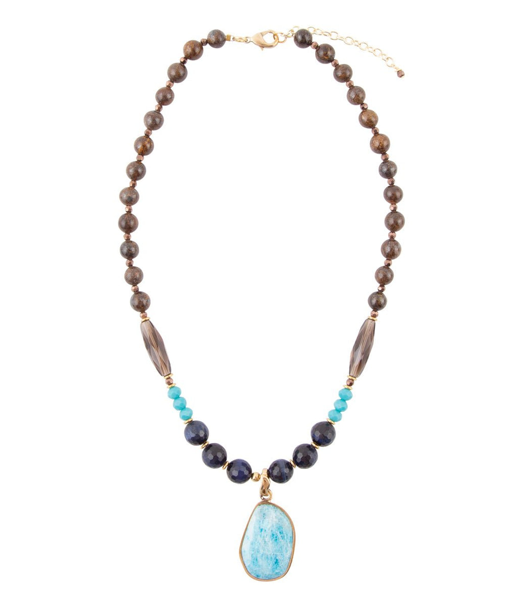 Argo Blue Apatite and Brown Tiger's Eye Golden Pendant Necklace