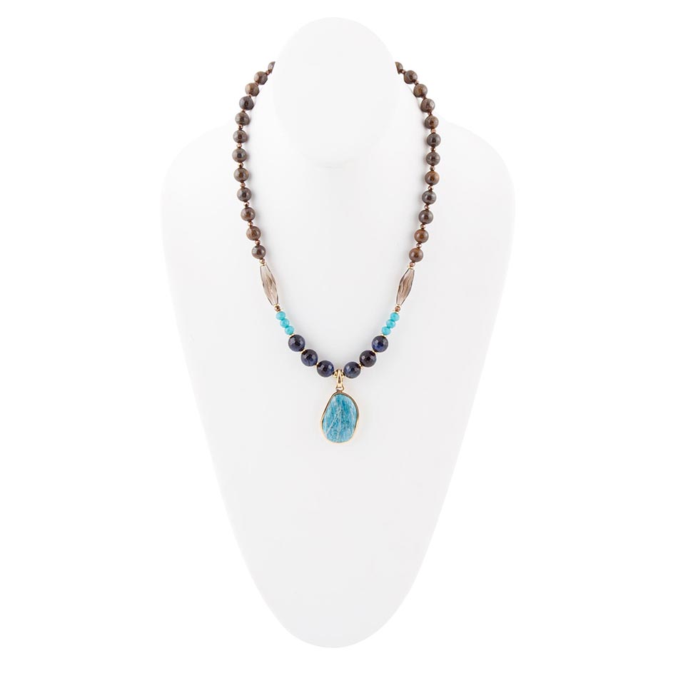 Argo Blue Apatite and Brown Tiger's Eye Golden Pendant Necklace