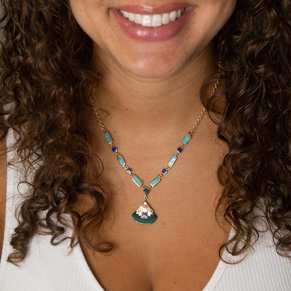 Art Deco Colorful Inlay Golden Necklace