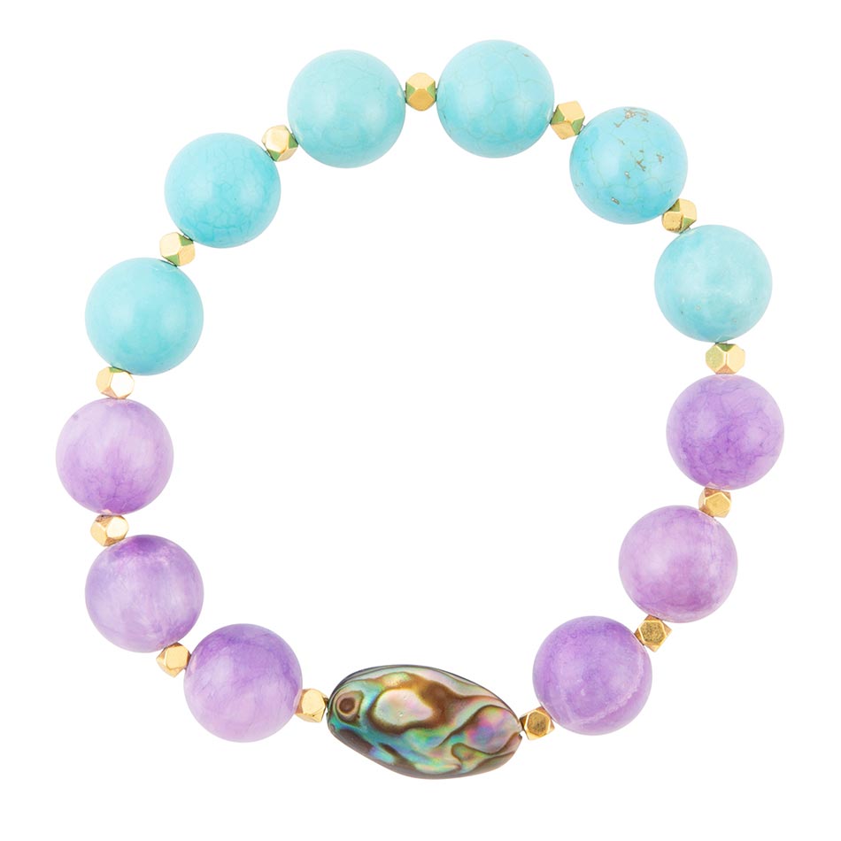 Aruba Blue and Purple Jade Chunky Stretch Bracelet