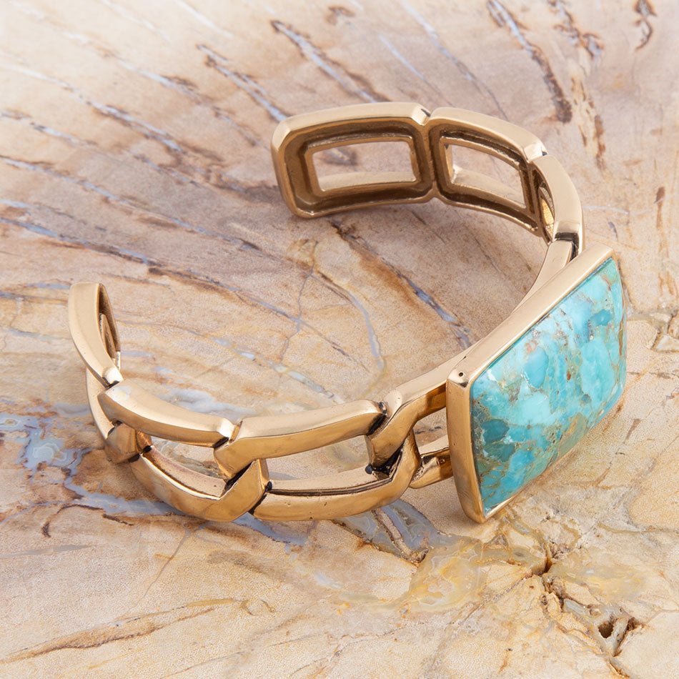 Athena Blue Turquoise Golden Cuff Bracelet