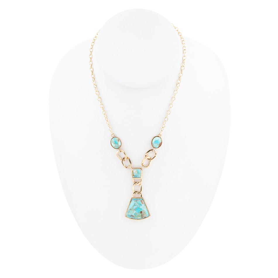 Athena Blue Turquoise Golden Y Neck Necklace