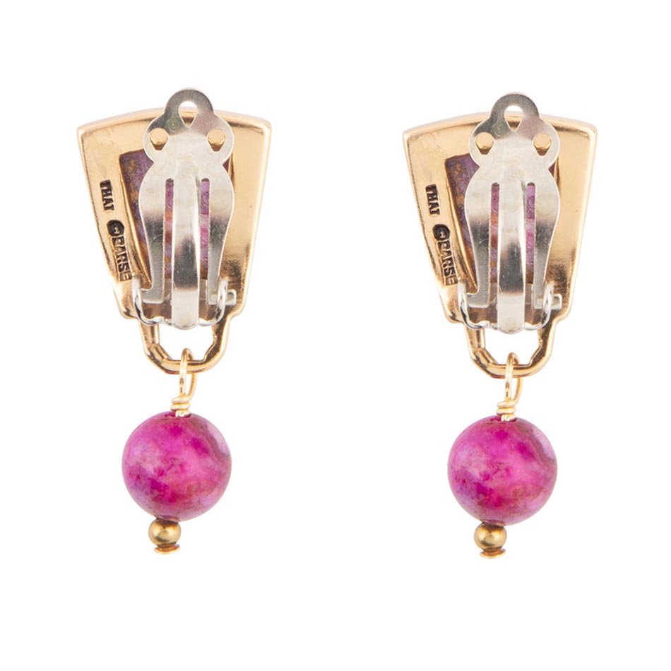 Athena Pink Spiny Oyster Matrix Golden Clip Earrings