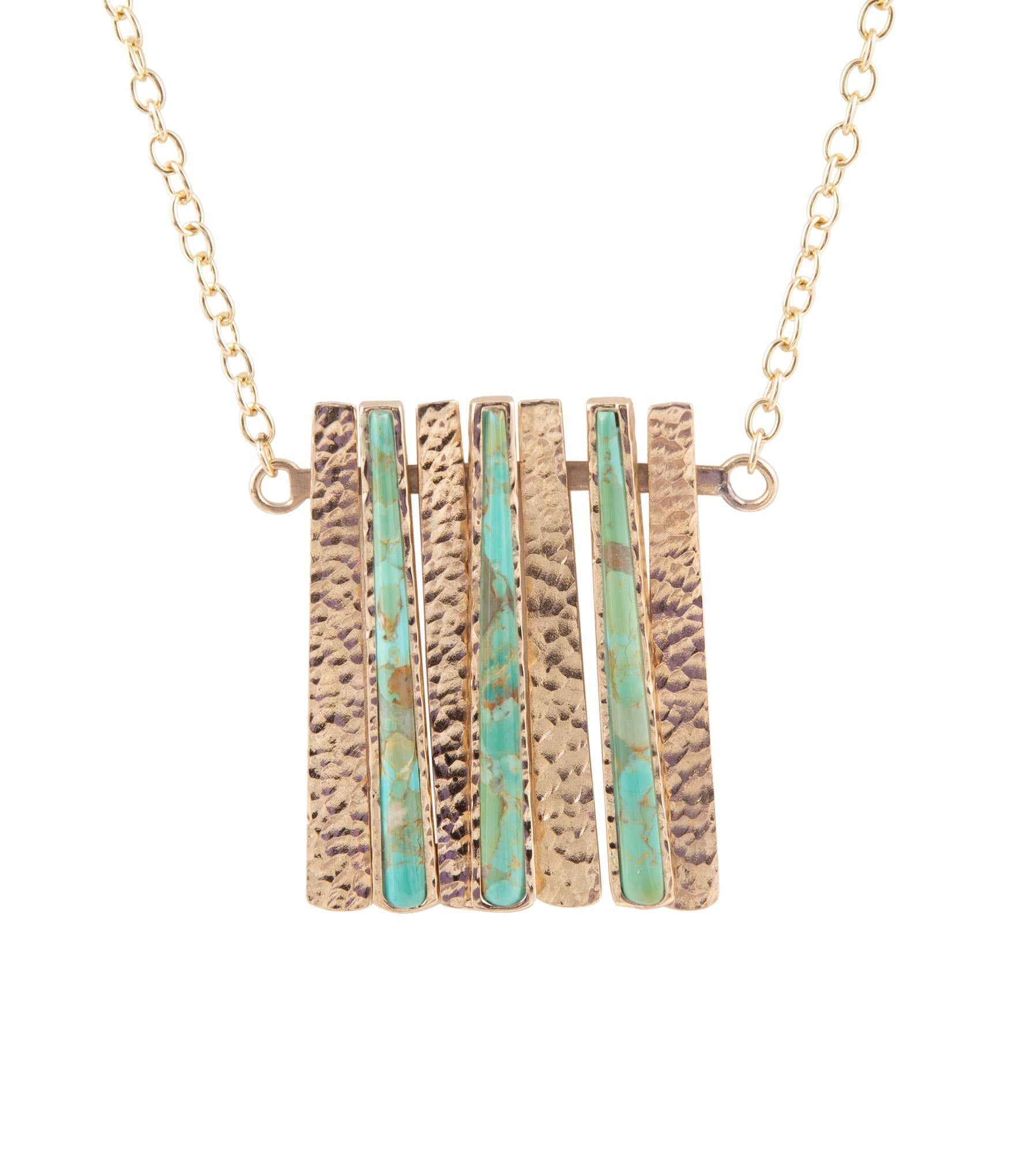Aztec Blue Turquoise and Golden Bronze Fan Necklace