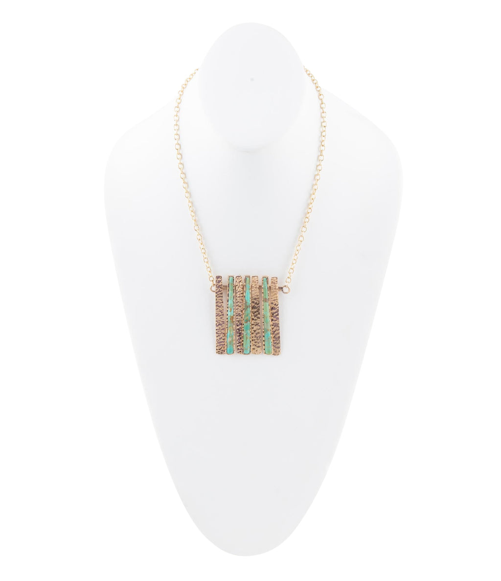 Aztec Blue Turquoise and Golden Bronze Fan Necklace