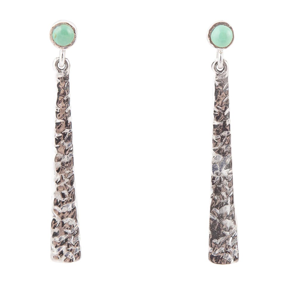 Aztec Blue Turquoise and Sterling Silver Linear Drop Earrings