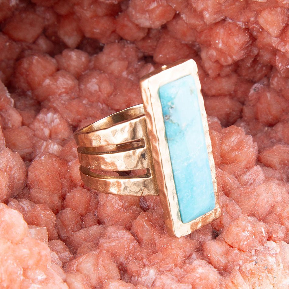 Aztec Blue Turquoise Golden Statement Ring