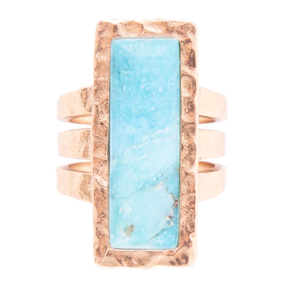 Aztec Blue Turquoise Golden Statement Ring