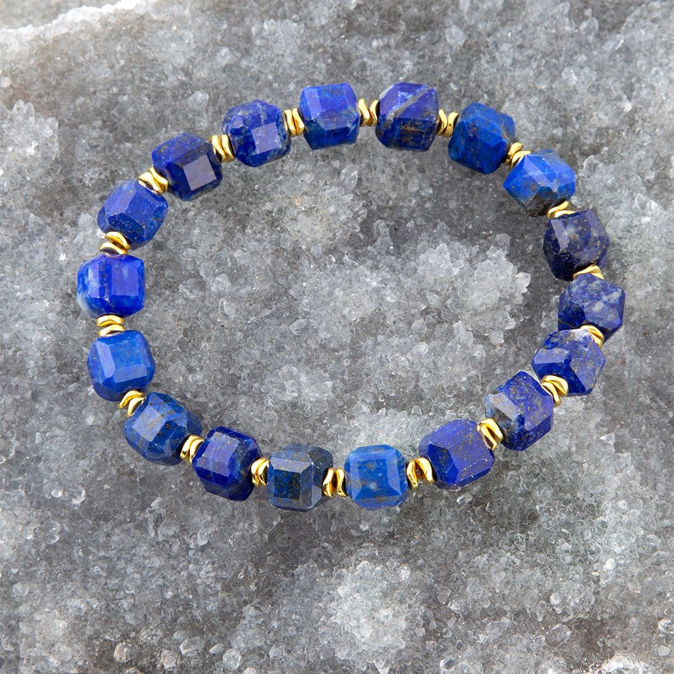 Azul Blue Cubed Lapis Golden Stretch Bracelet