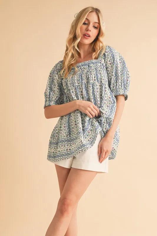 Aemi+Co Floral Short Sleeve Babydoll Top