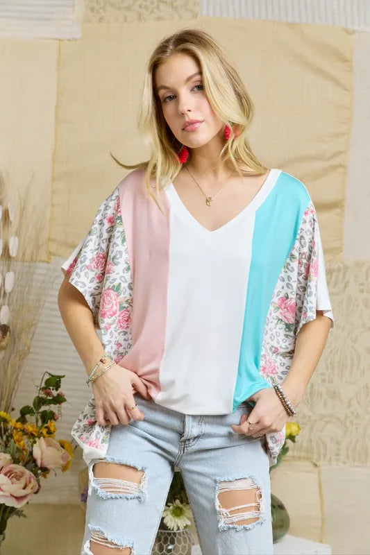 ADORA  Colorblock Casual Knit Tunic Top