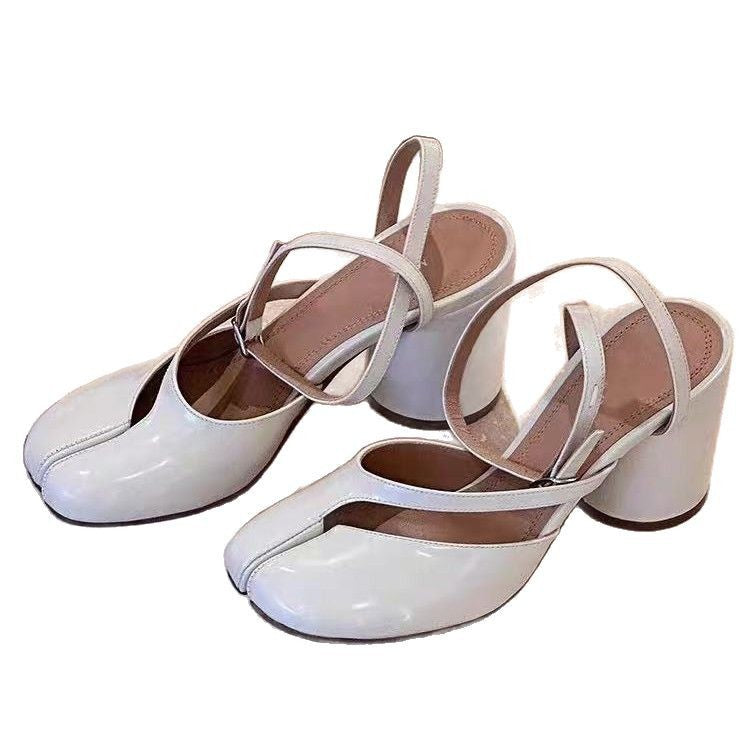 8CM Split-toe Shoes Trotter Word Buckle High Heels