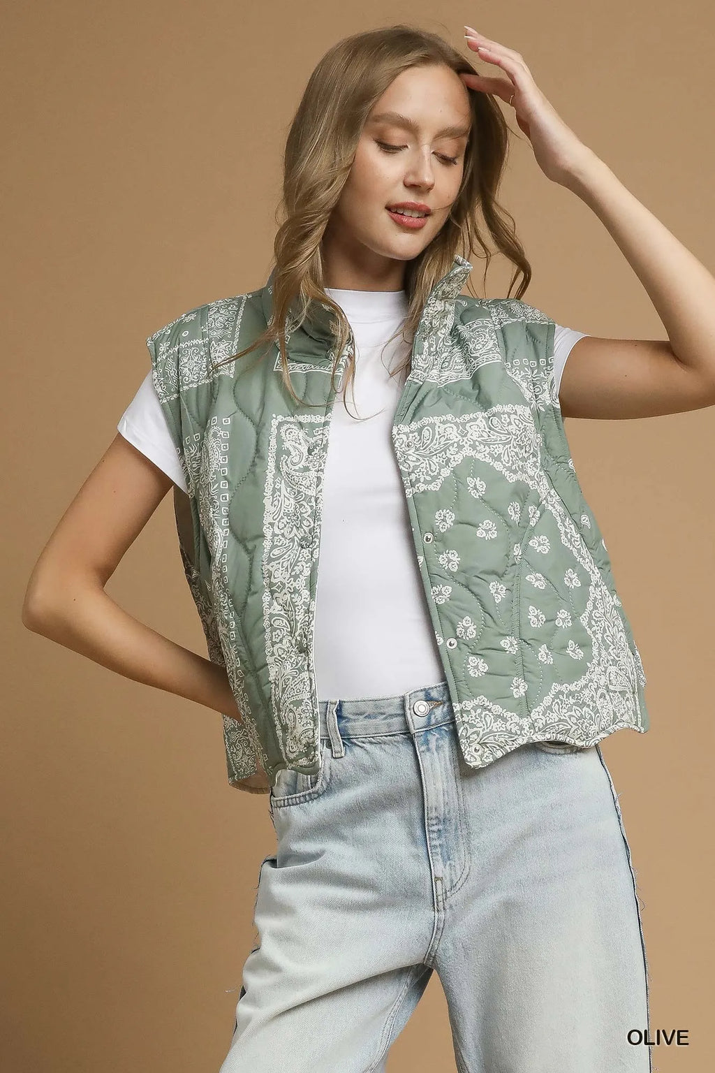 Bandana Print Quilted Puffer Vest