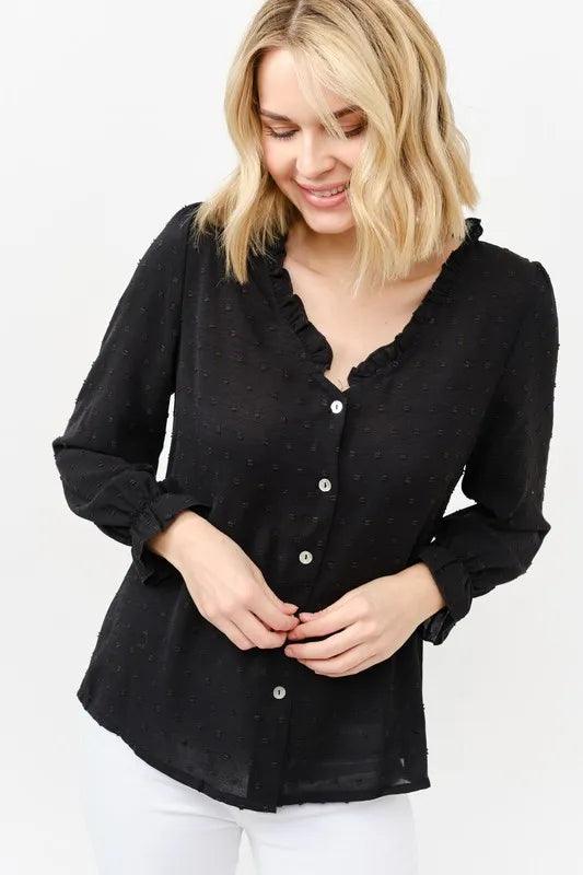 And The Why Polka Dot Ruffle Detailed Blouse Top