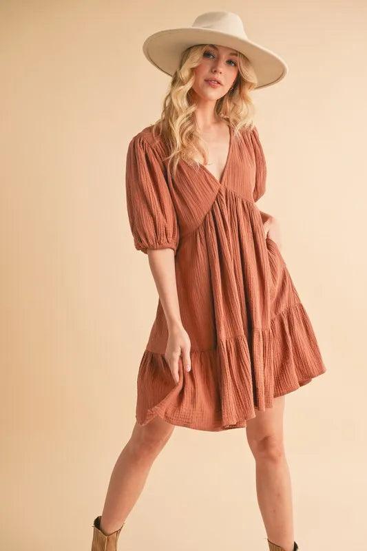 Aemi+Co Tied Back Ruffled Short Sleeve Mini Dress