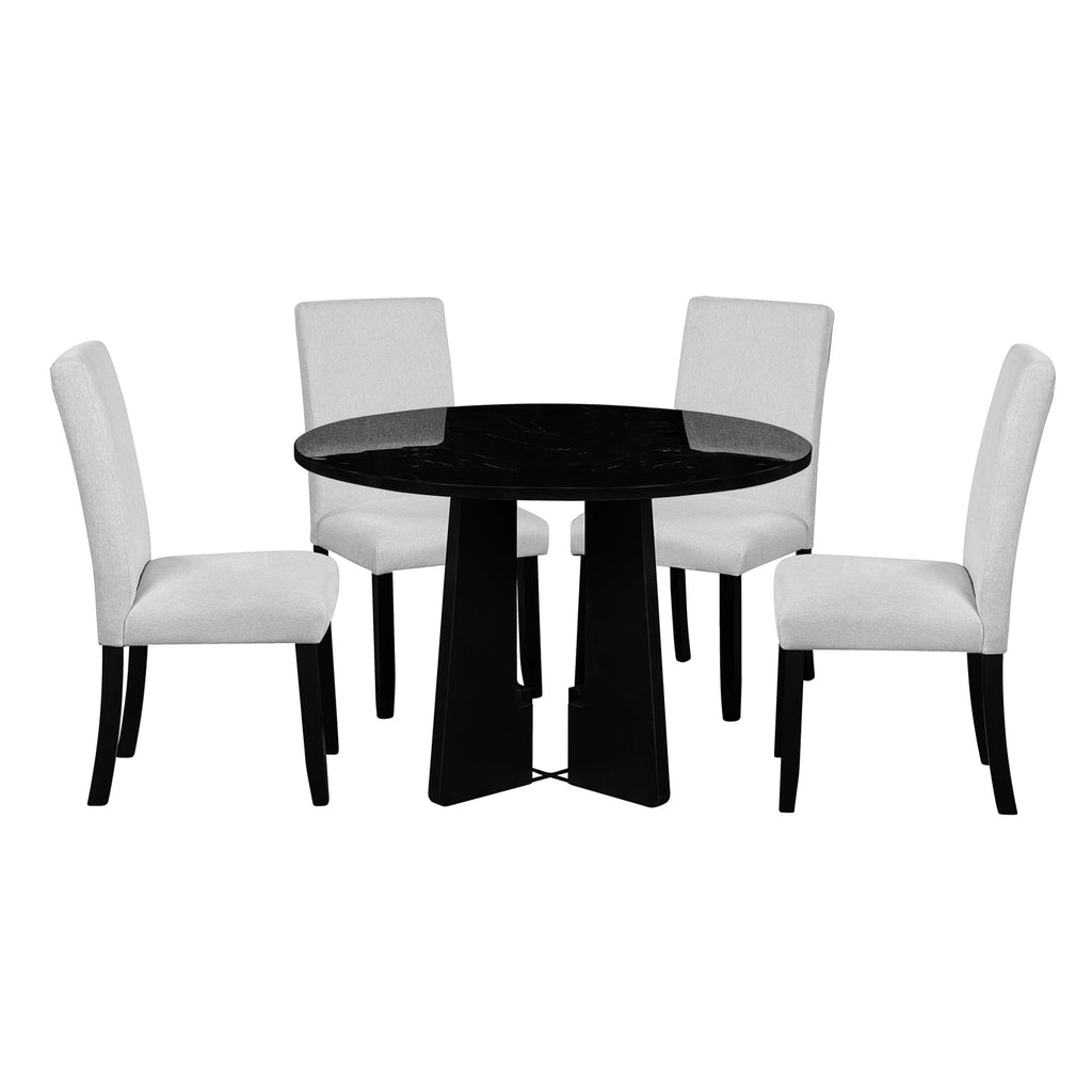 5-Piece Round Dining Table set, 43-Inch Modern Dining Table and 4 Upholstered Chairs for Dining Room, Kitchen Room, Living Room, Easy Assembly
