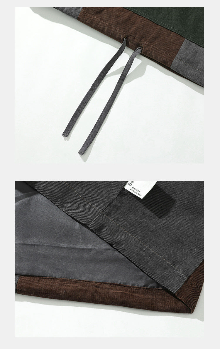 Autumn Mountain Outdoor Stitching Corduroy Color Block Hooded Jacket