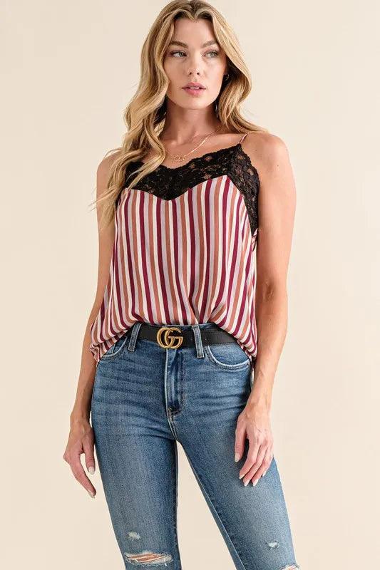And The Why Stripe Print with Lace Cami