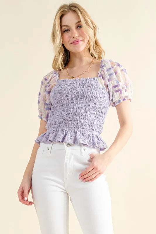 And The Why Embellishment Sleeve Smocked Top