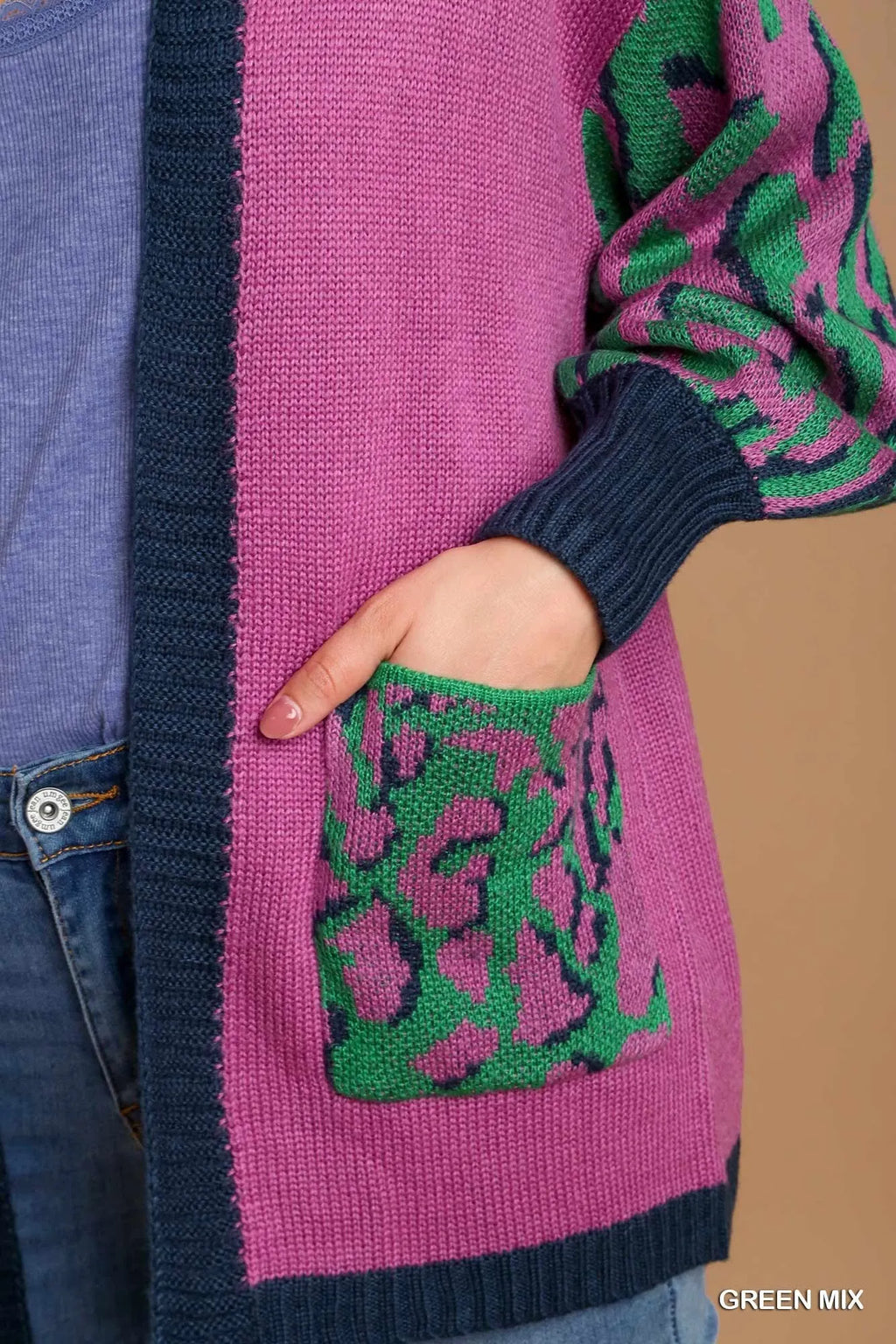 Animal Print Open Front Sweater Cardigan