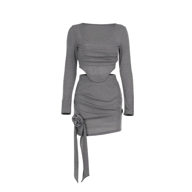 Autumn Fashion Casual Slim Three-dimensional Floral Dress Suit