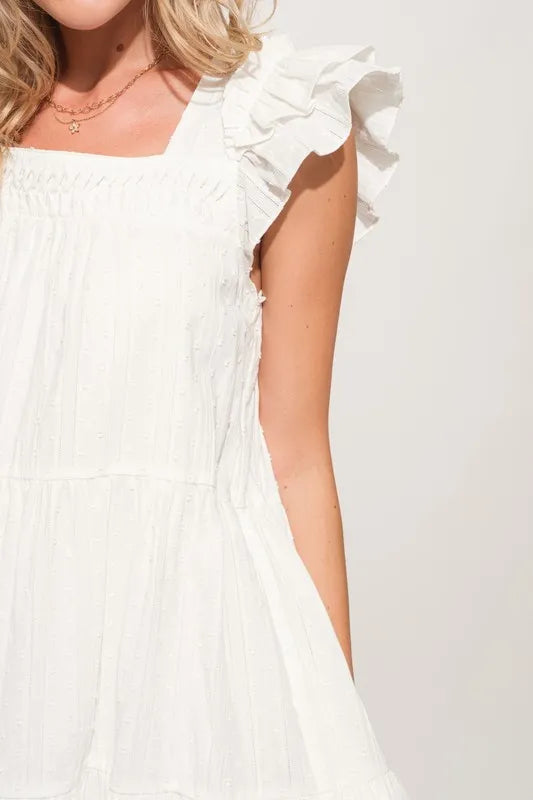 And The Why Origami Pleating Ruffled Sleeve Tiered Dress