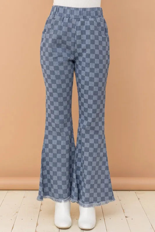 And The Why Checkerboard High Waist Bell Pants