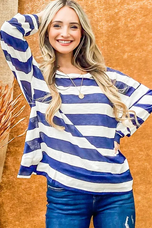And The Why Stripe Twist Back Loose Top