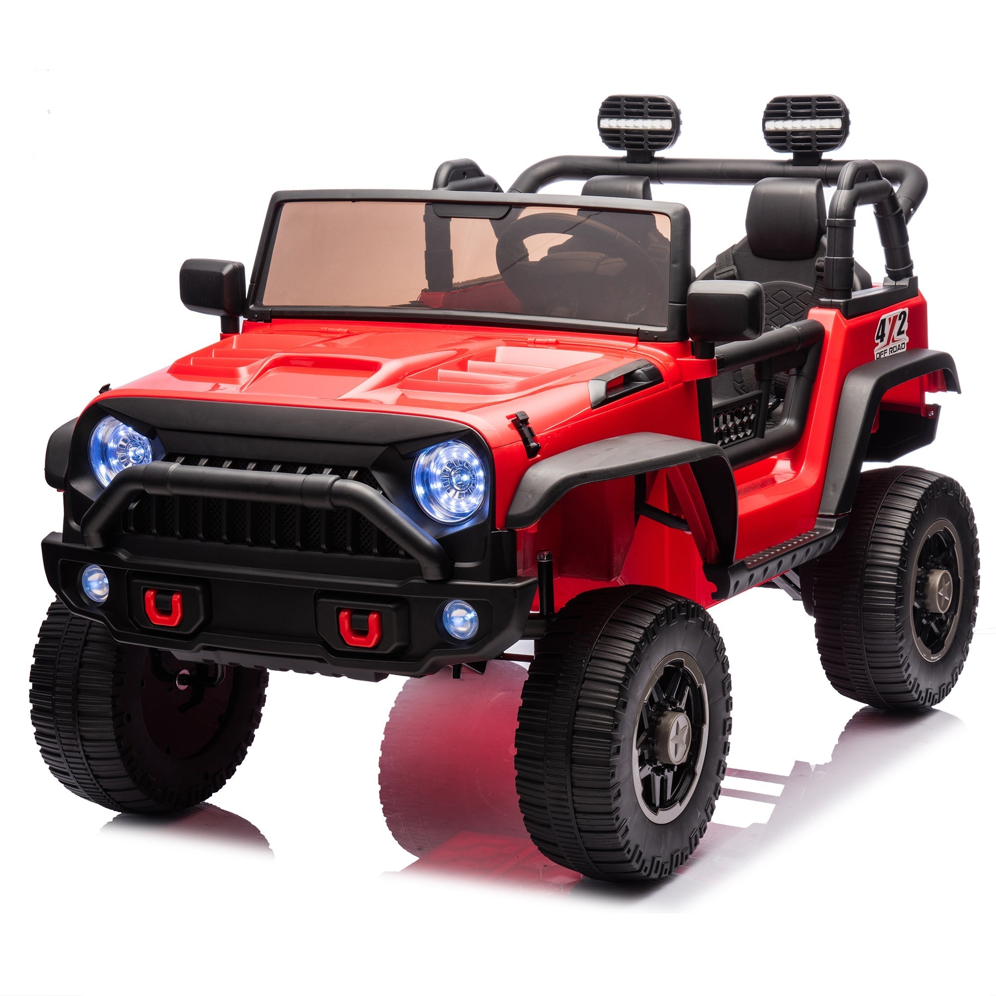 24V Two-Seater Kids Ride On Truck Car W/Parents Control,200w*2,Seat width 20.28in,Four-wheel Suspension,LED Lights,Music,MP3,Bluetooth,Two independent seat belts,Suitable for off-road For Kids Aged 3+
