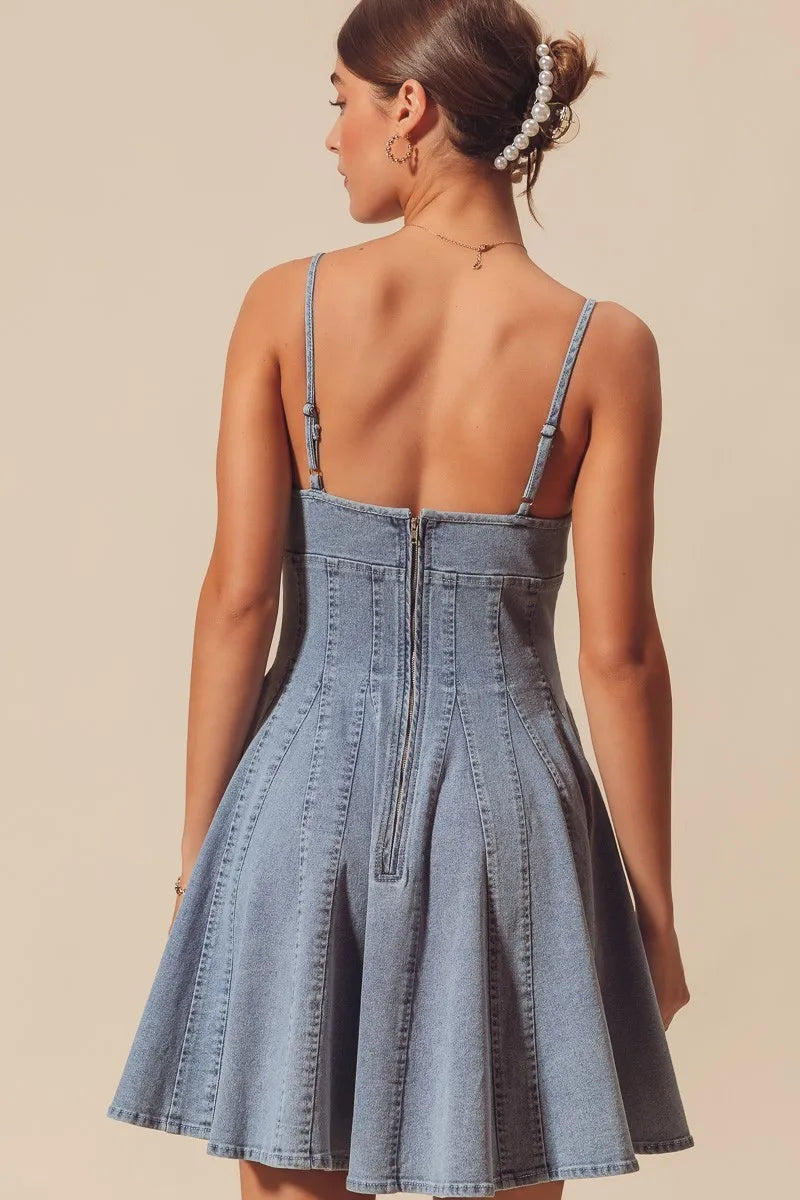 A Line Fit and Flare Denim Mini Dress