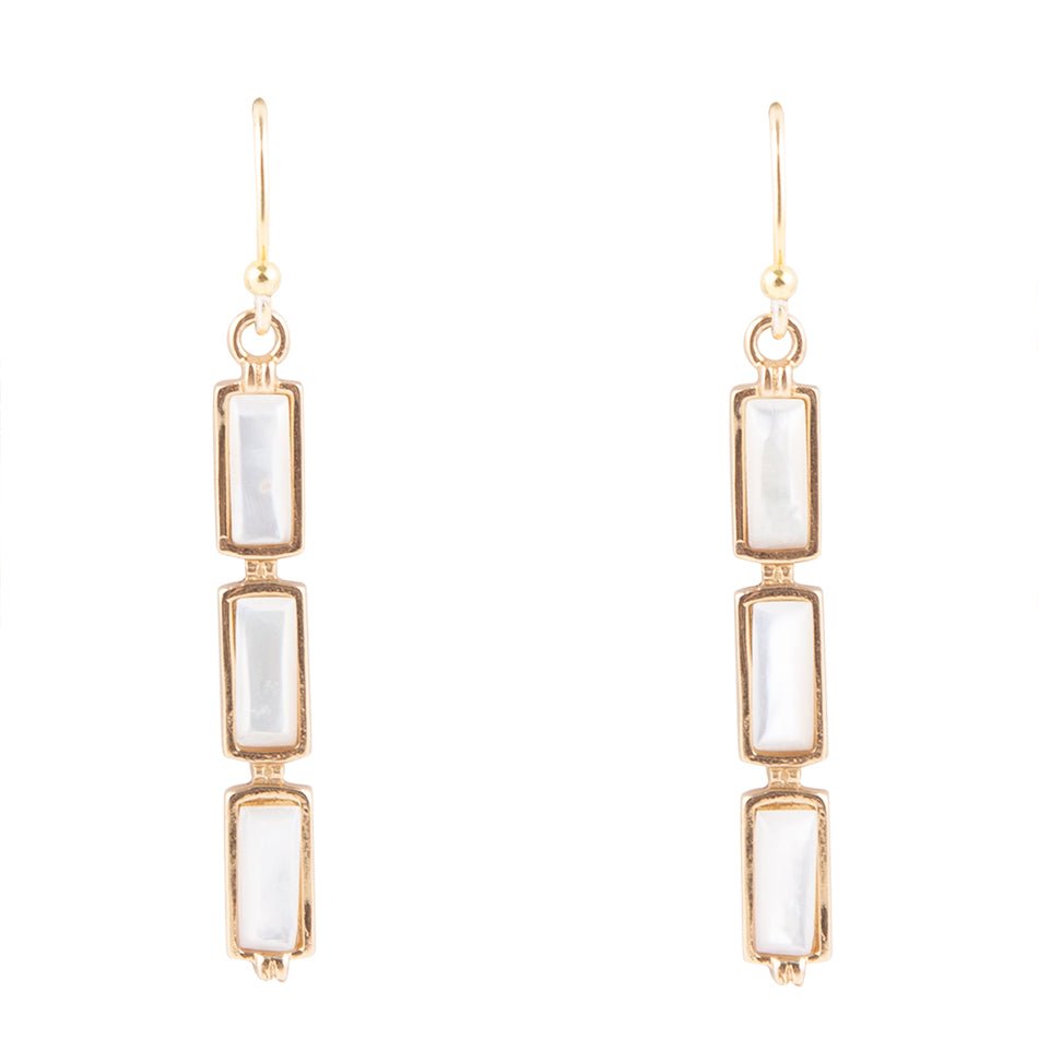 Baguette Mother of Pearl and Golden Bronze Linear Earrings