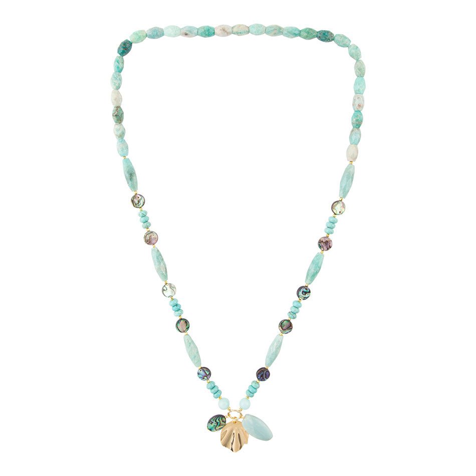Baja Amazonite and Abalone Long Necklace