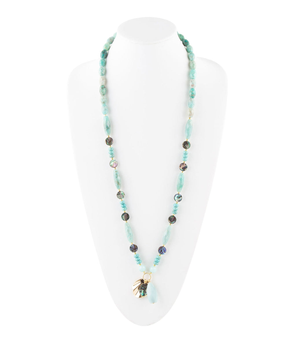 Baja Amazonite and Abalone Long Necklace
