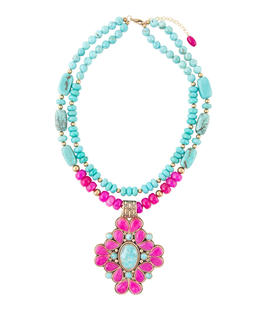 Barcelona Pink Agate Cross Golden Pendant Necklace