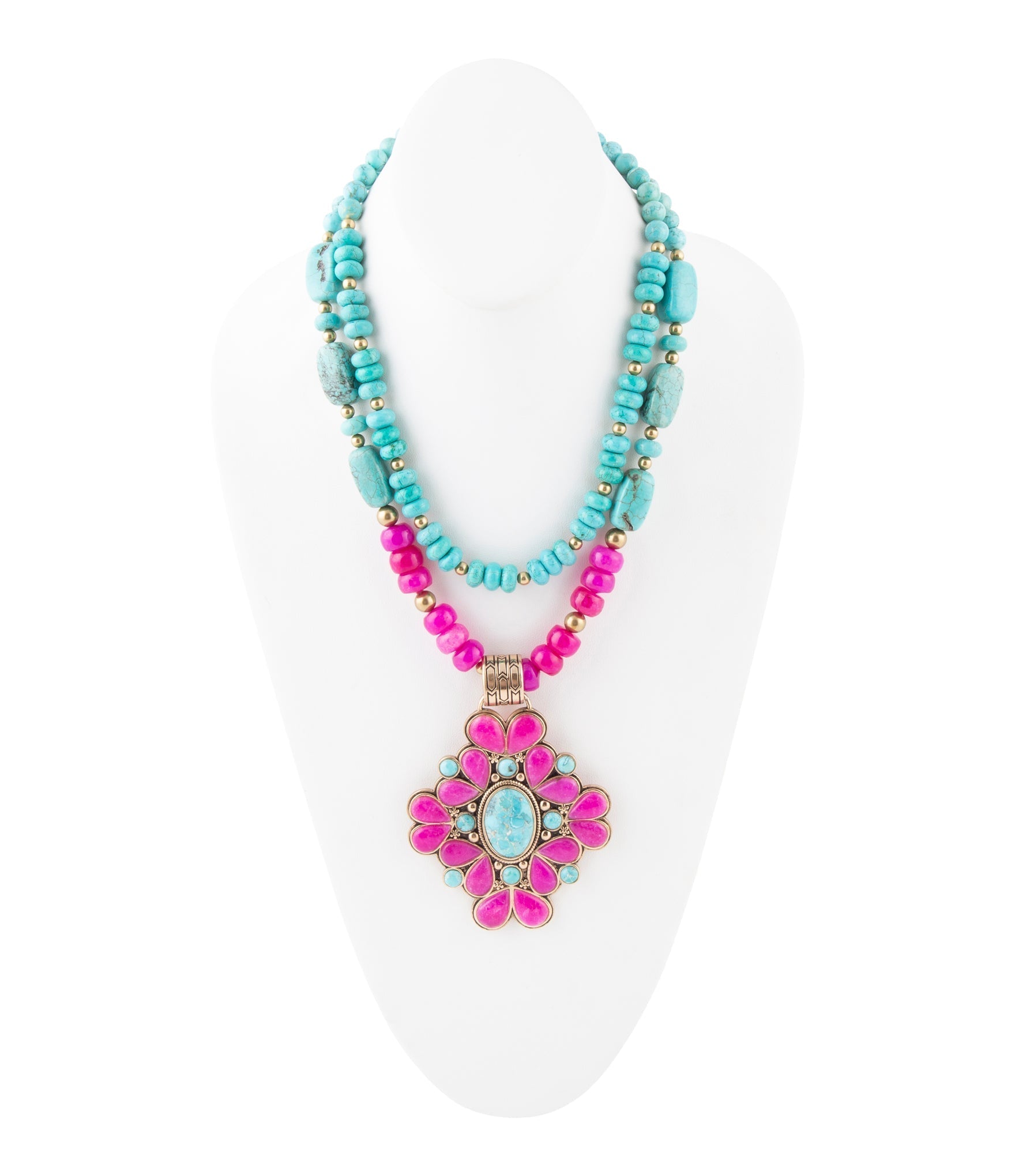 Barcelona Pink Agate Cross Golden Pendant Necklace