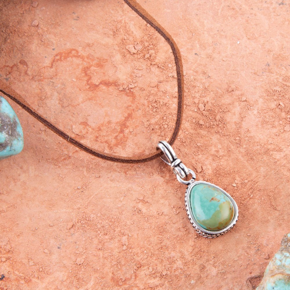 Basic Turquoise and Sterling Silver Pendant Leather Necklace