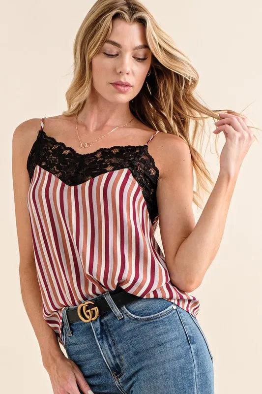 And The Why Stripe Print with Lace Cami