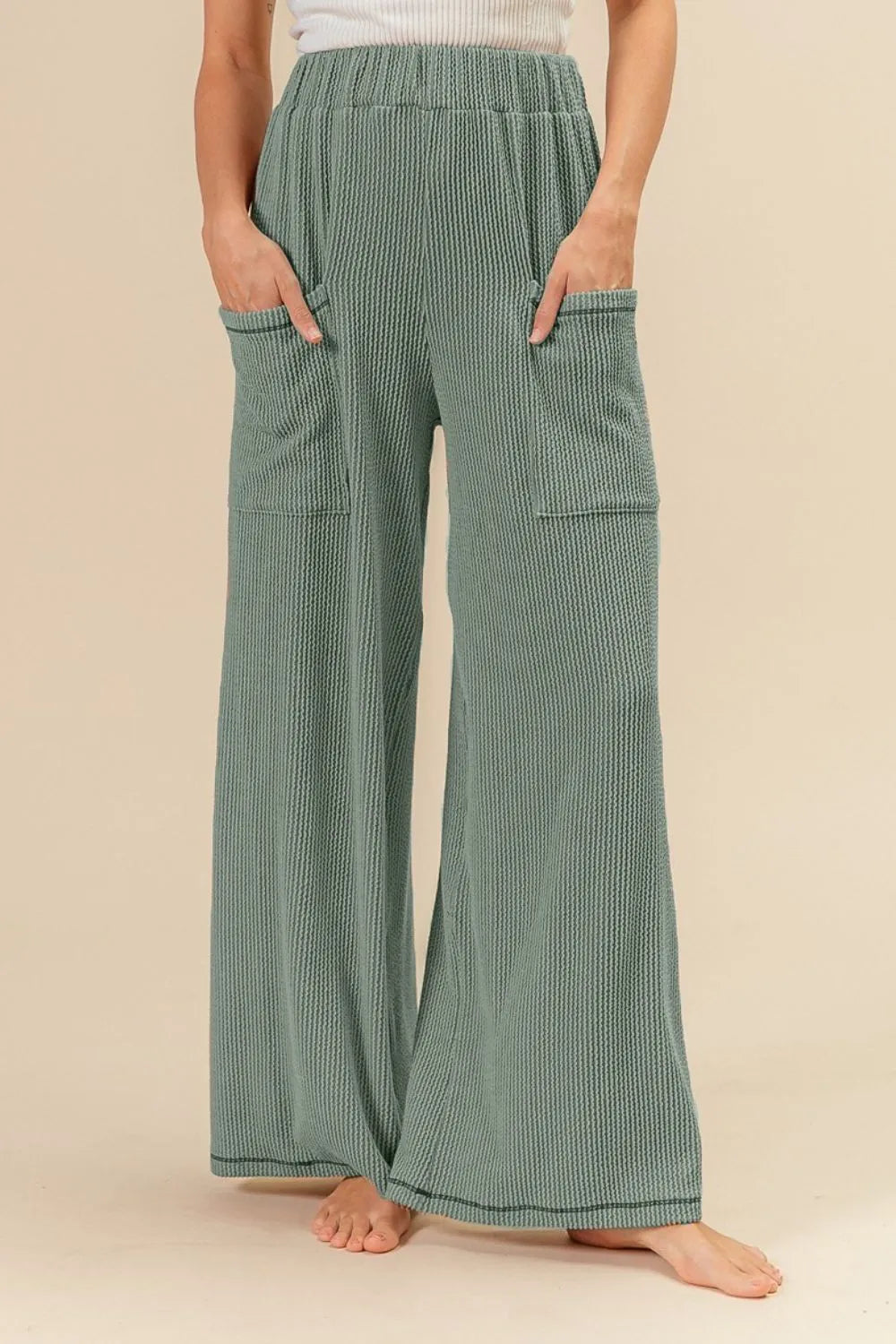 2tone Cord Rib Waist Band Side Pocket Pants