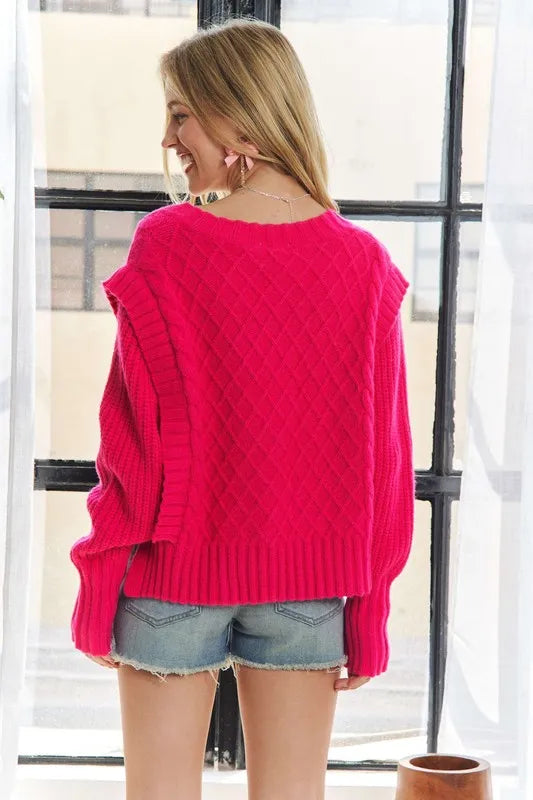 ADORA Ruffle Detail Adorable Sweater in Pink