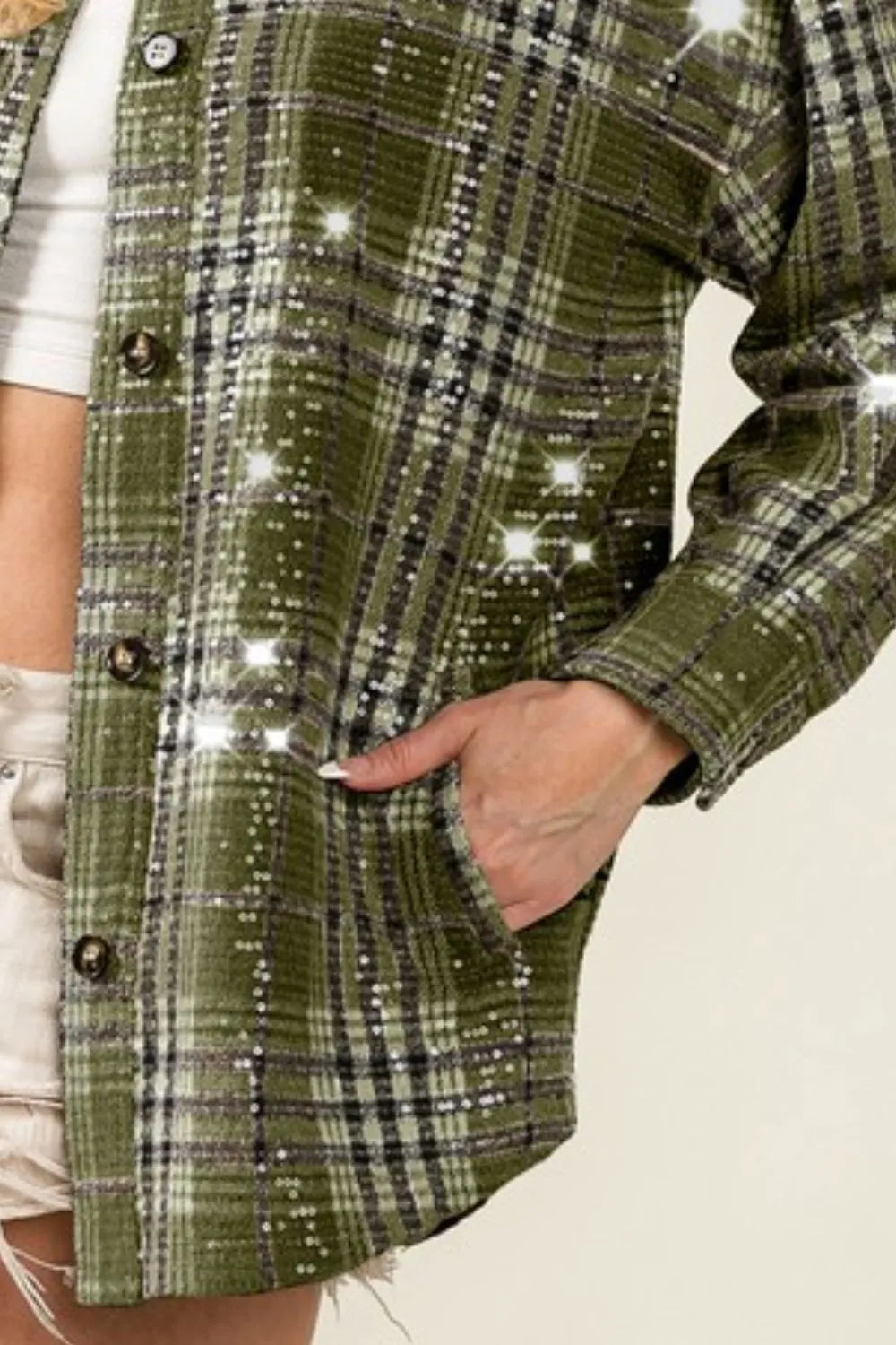 Allover Clear Sequins Vintage Plaid Jacket