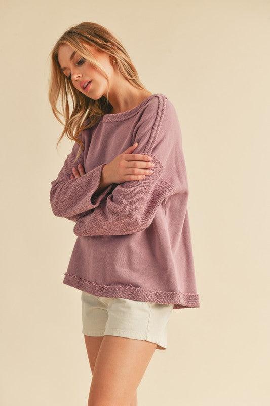 Aemi + Co Frayed Edge Round Neck Sweatshirt