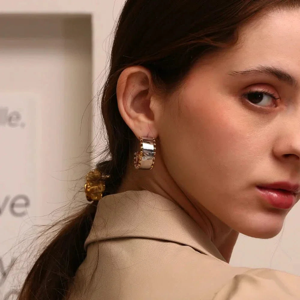 Bead Edge Hoop Earrings