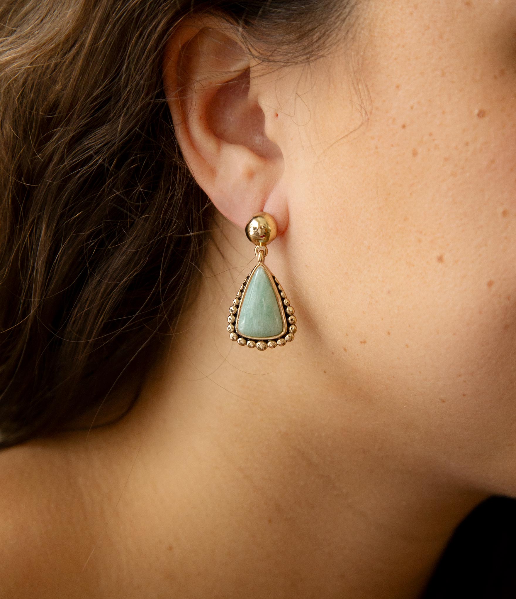Begondor Blue Amazonite Golden Post Drop Earrings