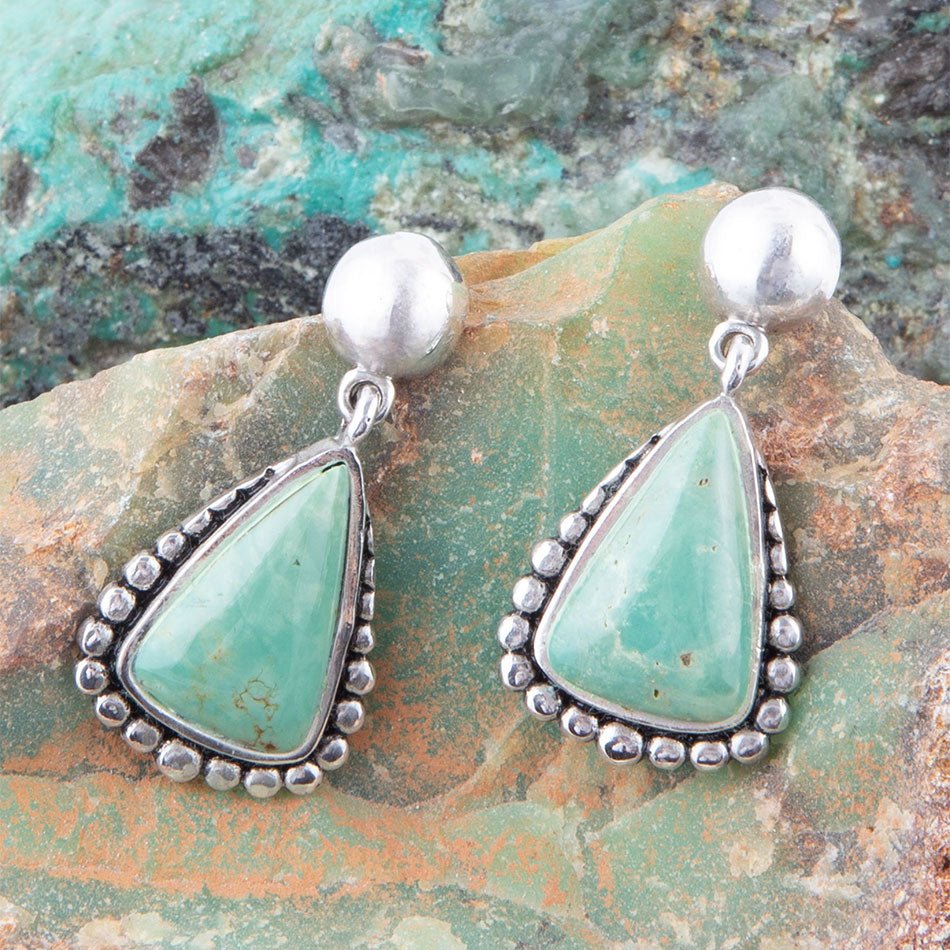 Begondor Green Turquoise Sterling Silver Post Drop Earrings